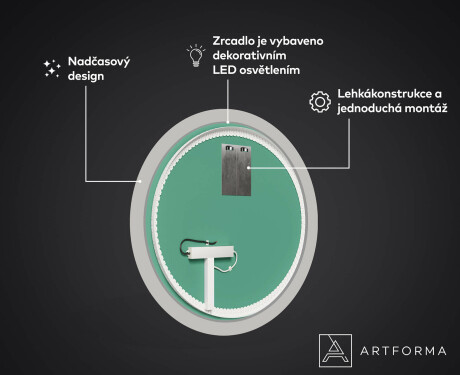 Kulaté dekorativní zrcadlo s LED osvětlením do koupelny - Blue Drawing #3